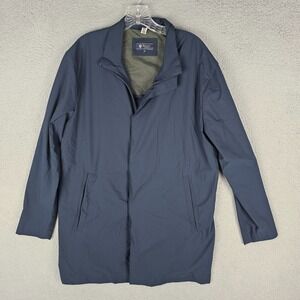 Riley Lightweight Coat Men's 48 Navy Lined Long Sleeve Magnetic Buttons‎